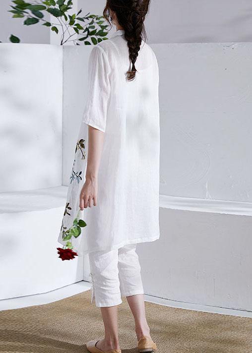 Organic White Button Print Summer Ramie Loose Coat Half Sleeve