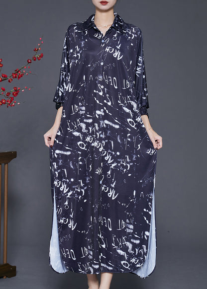 Black Print Cotton Long Dress Spring
