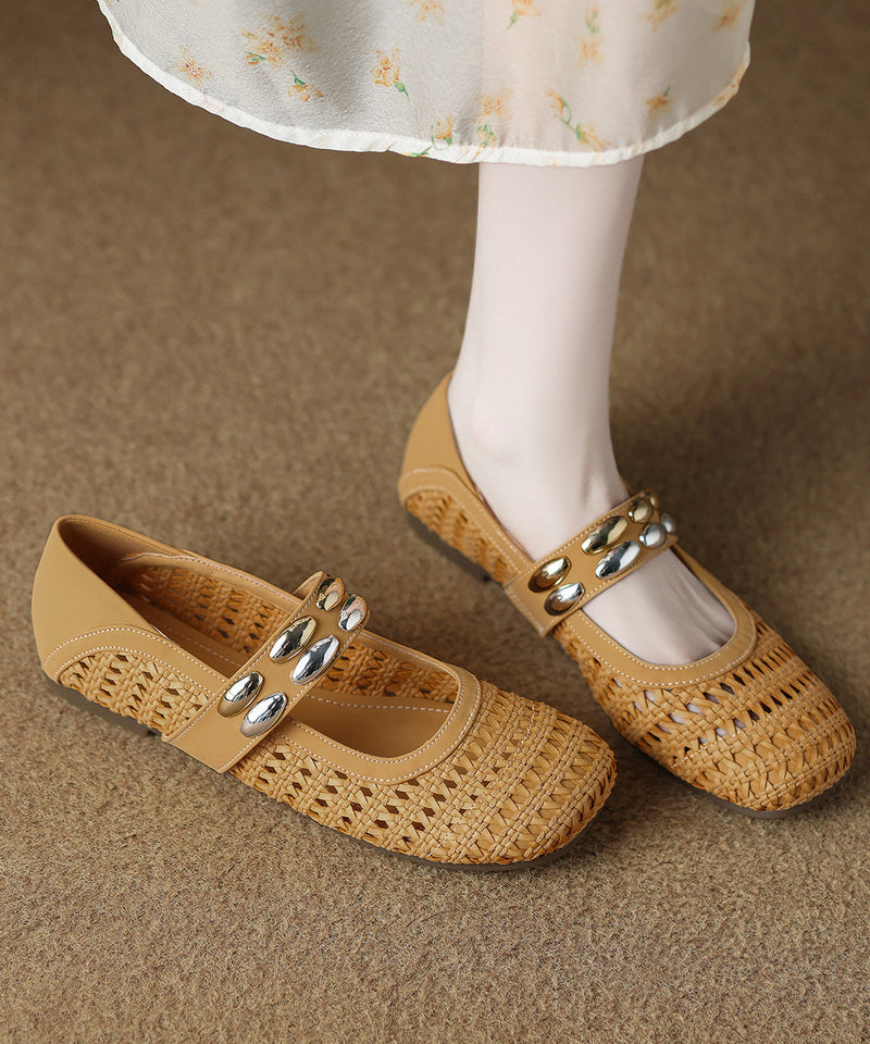 Comfortable Lace Up Flat Shoes Orange Hollow Out Knit Fabric