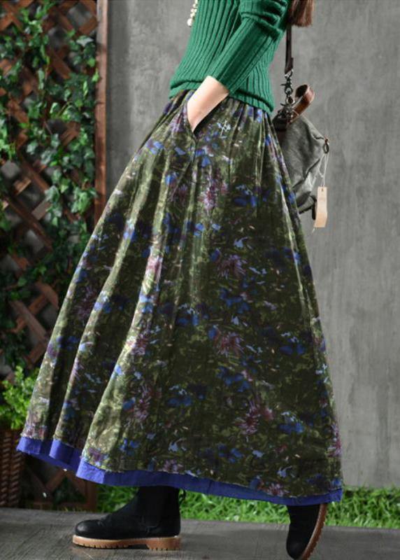 Velour Green Cashew Nuts Skirt Maxi Length