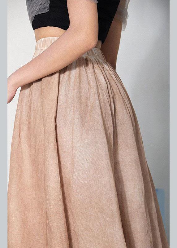 Simple Khaki Elastic Waist Asymmetrical Design Skirt Cotton Linen
