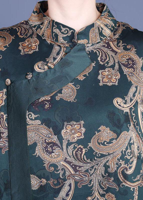 Green Print Silk Oriental Vacation Dresses Summer