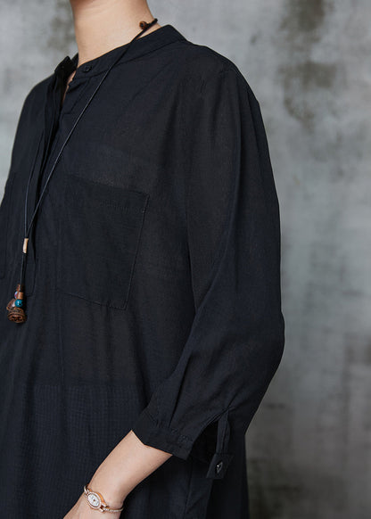 Black Oversized Plaid Linen 2 Piece Outfit Spring