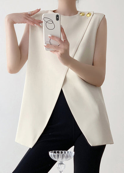 Stylish White Asymmetrical Spandex Tank Sleeveless
