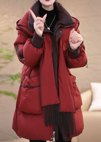 Red Hooded Removable Pockets Patchwork Duck Down Down Coats Winte