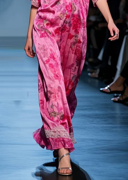 Unique Rose V Neck Patchwork Lace Vacation Dresses Summer