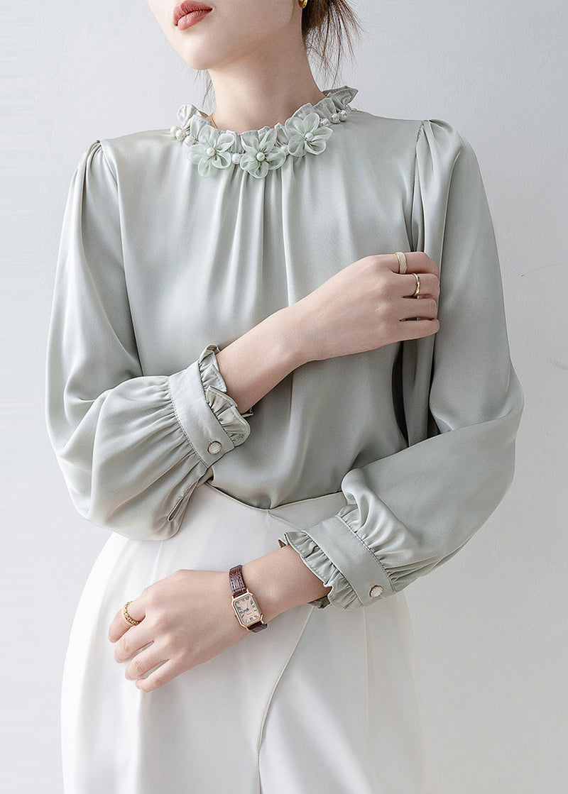 Unique Light Blue Ruffled Chiffon Shirts Spring
