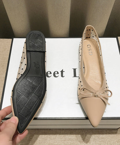Comfy Splicing Flats Apricot Breathable Mesh Pointed Toe Bow