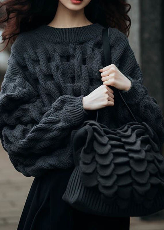 Diy Dull Grey Chunky Oversized Cable Knitted Tops Winter