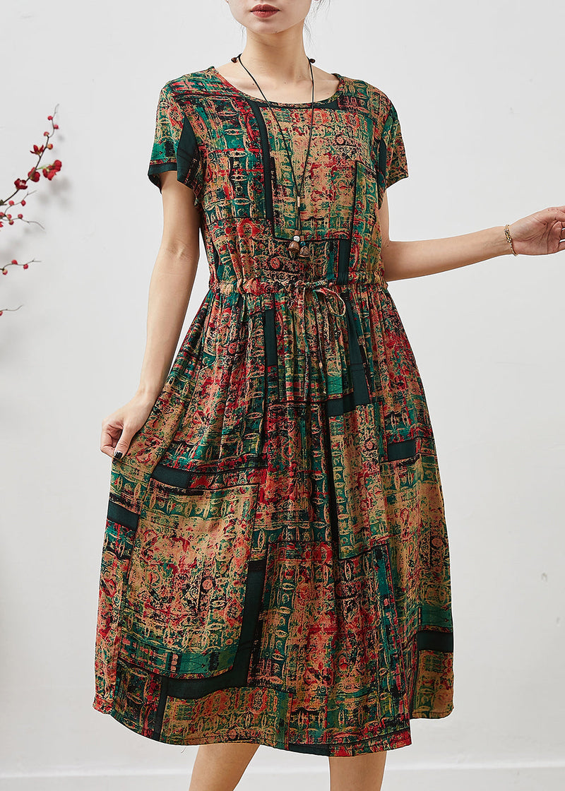 Brown Cinched Print Cotton Maxi Dresses Summer