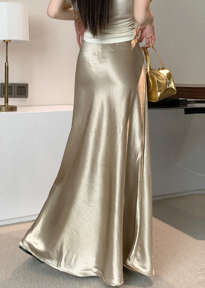 French Champagne Color High Waist Silk Skirt Summer