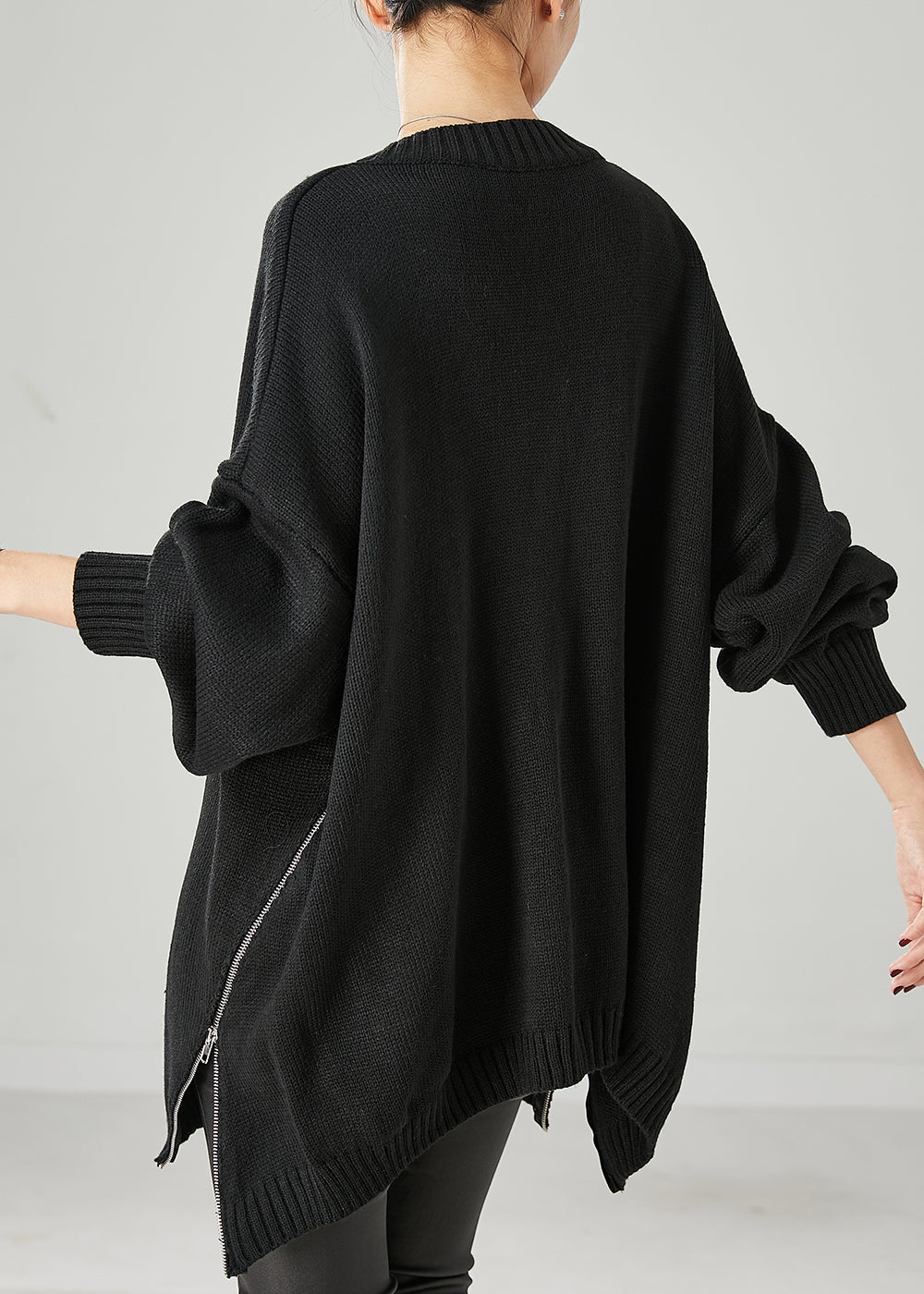 Black Oversized Side Open Knit Sweaters Spring