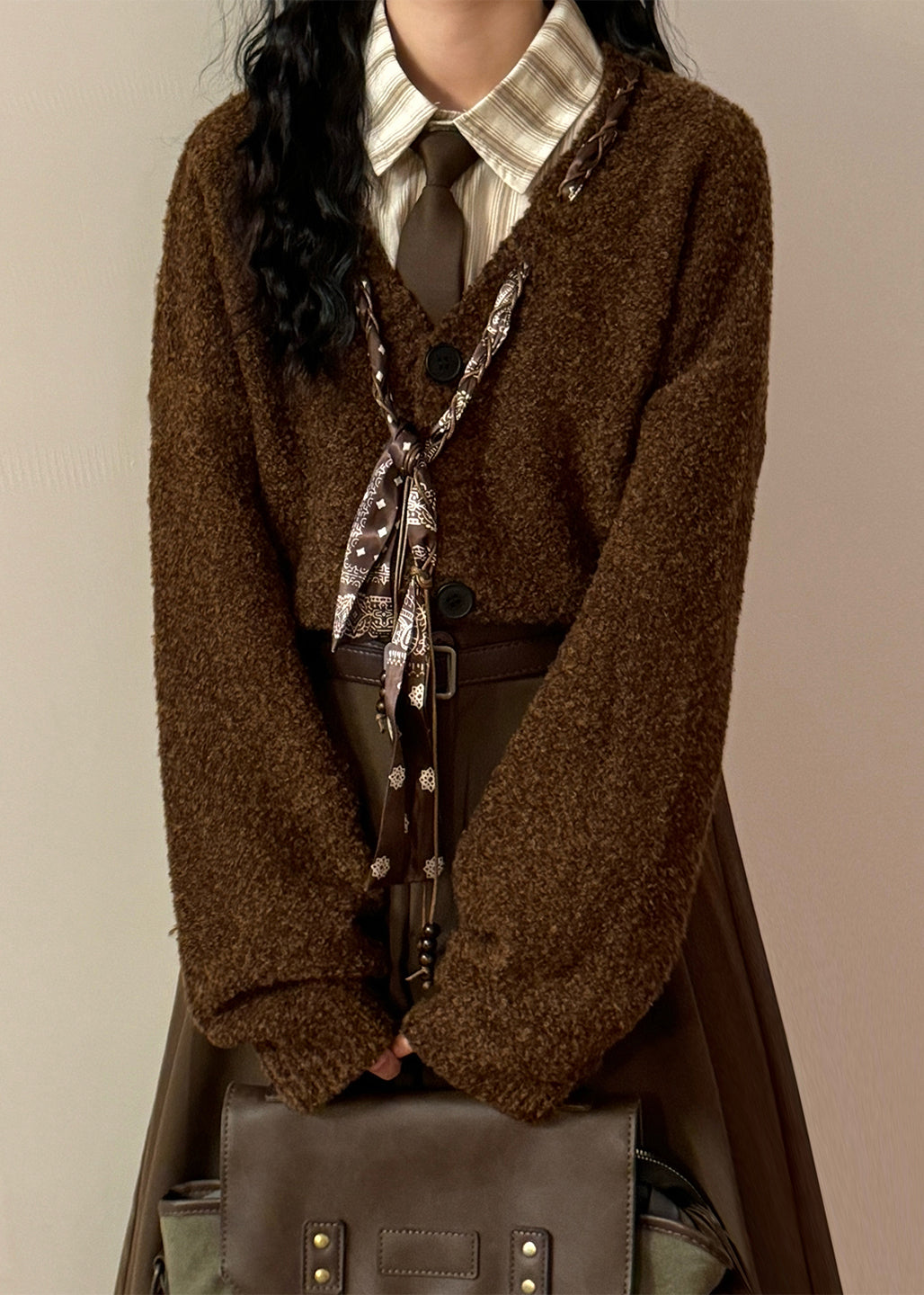 Grey V Neck Scarf Design Button Knit Coats Spring