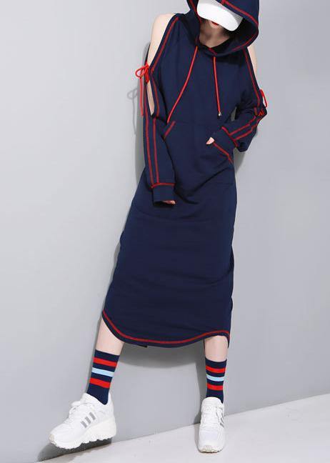 Black Cold Shoulder Hooded Long Summer Cotton Dress