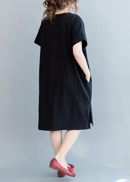 Unique Black Print Cotton Low High Design Summer Maxi Dress