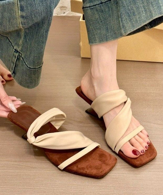 Mulberry Faux Leather Splicing Boutique Wedge Slide Sandals