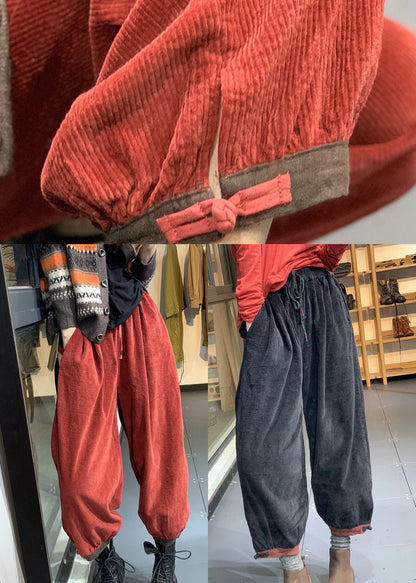 Diy Orange Retro Corduroy Tie Waist Fall Pants
