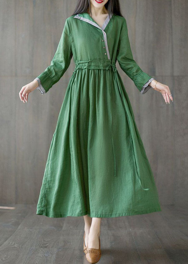 Green Asymmetrical Design Tie Waist Cotton Holiday Dress Spring