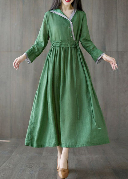Green Asymmetrical Design Tie Waist Cotton Holiday Dress Spring