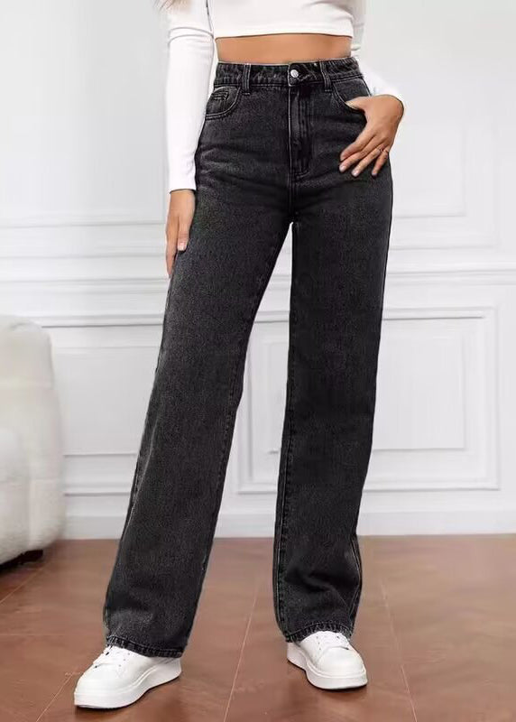 Blue Pockets Patchwork Straight Jeans Fall