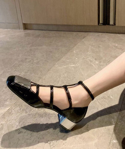 Black Sequined Splicing Buckle Strap Chunky Sandals