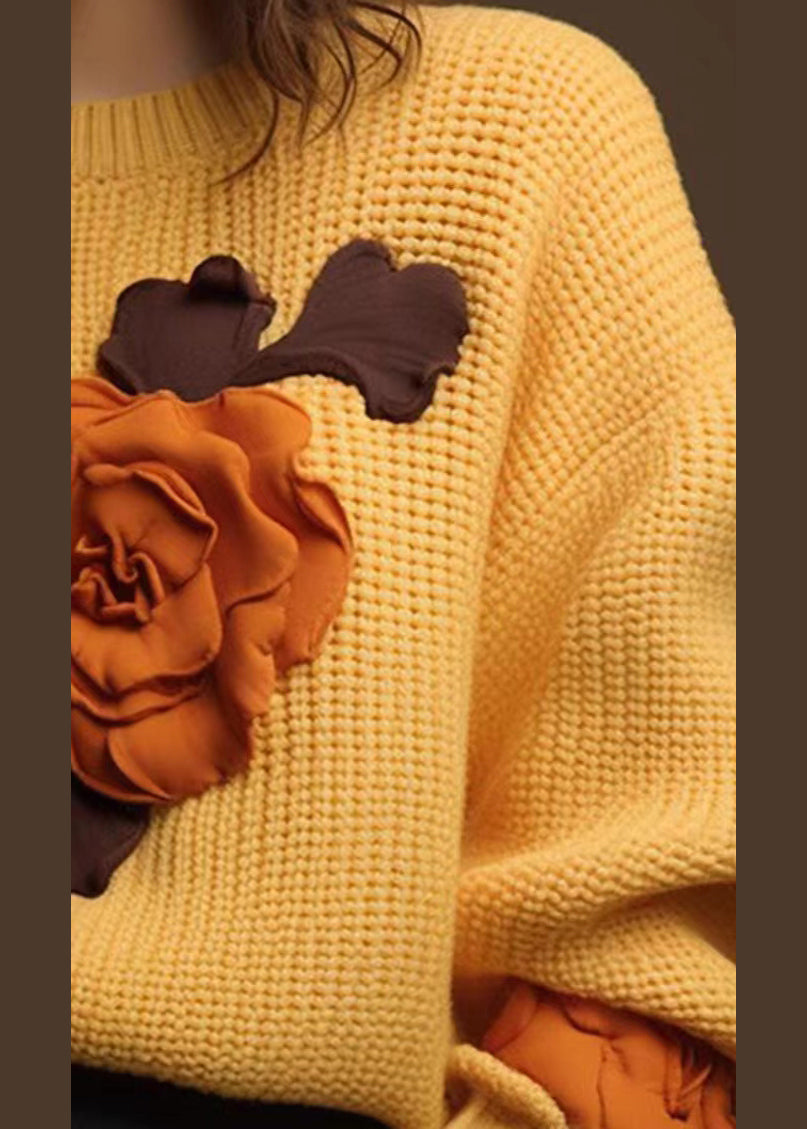 Art Yellow Cozy Cotton Knit Tops Fall
