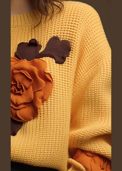 Art Yellow Cozy Cotton Knit Tops Fall