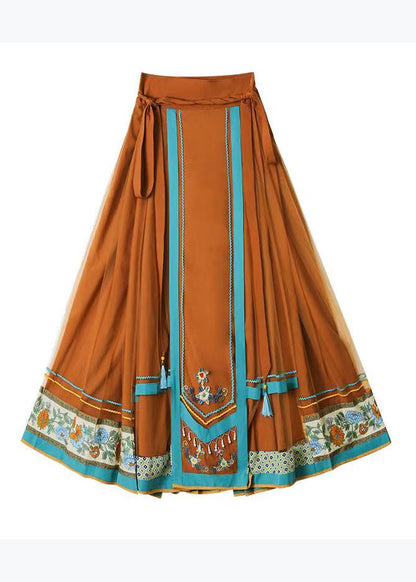 Original Orange Wrinkled Print High Waist Tulle Skirt Spring