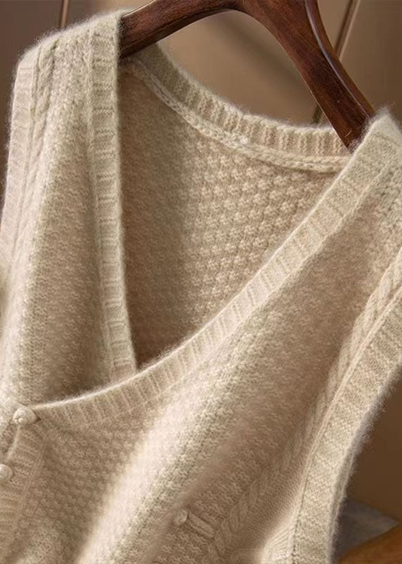 Organic Apricot Asymmetrical Button Knit Tanks Sleeveless