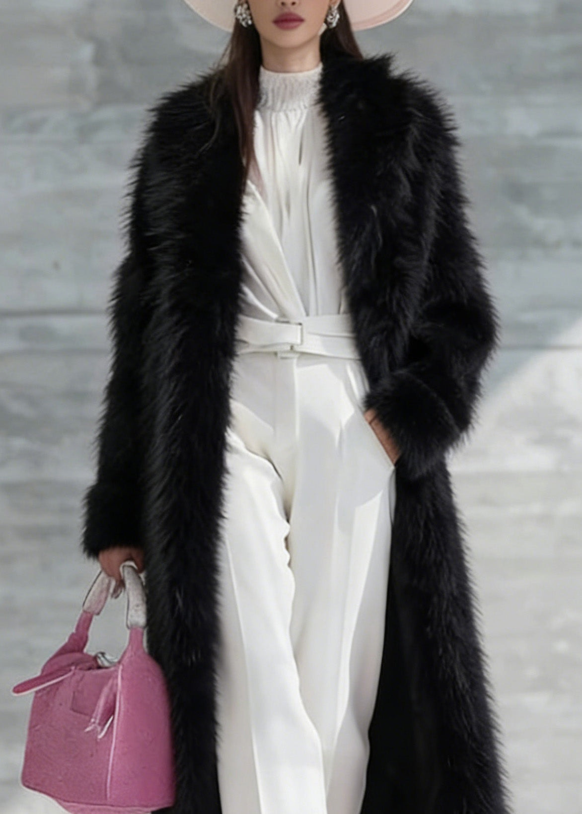 Black Thick Warm Faux Fur Long Coat Winter