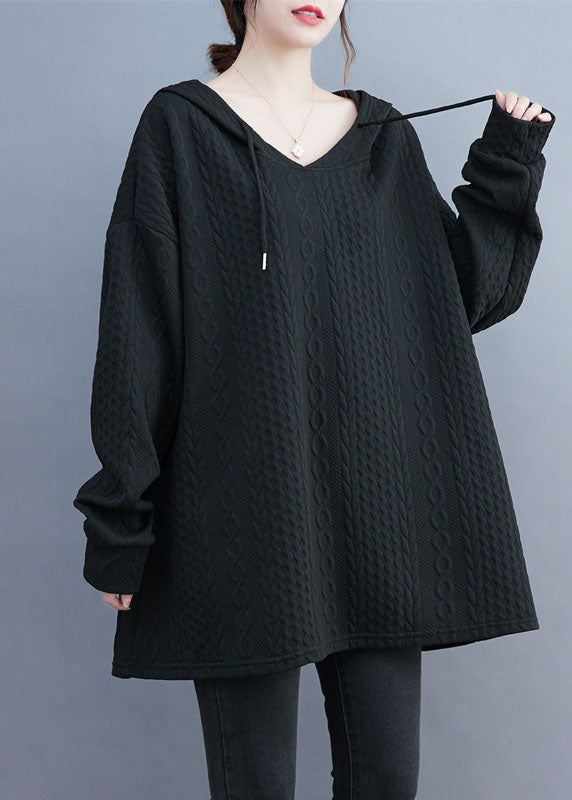 Black Drawstring Hooded Sweatshirt Long Sleeve