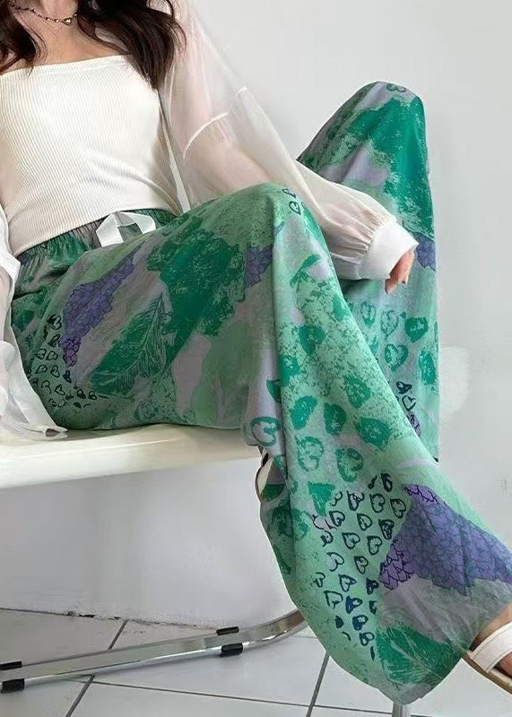 Elastic Waist Print Cotton Straight Pants Summer