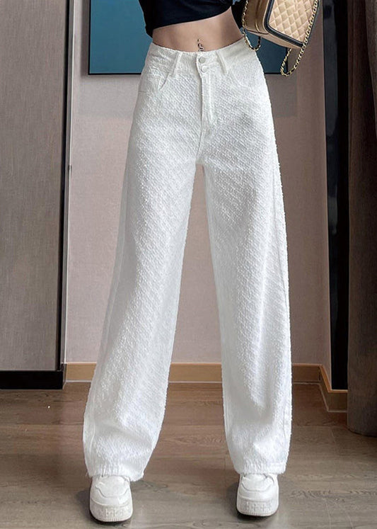 White Pockets High Waist Denim Pants Spring