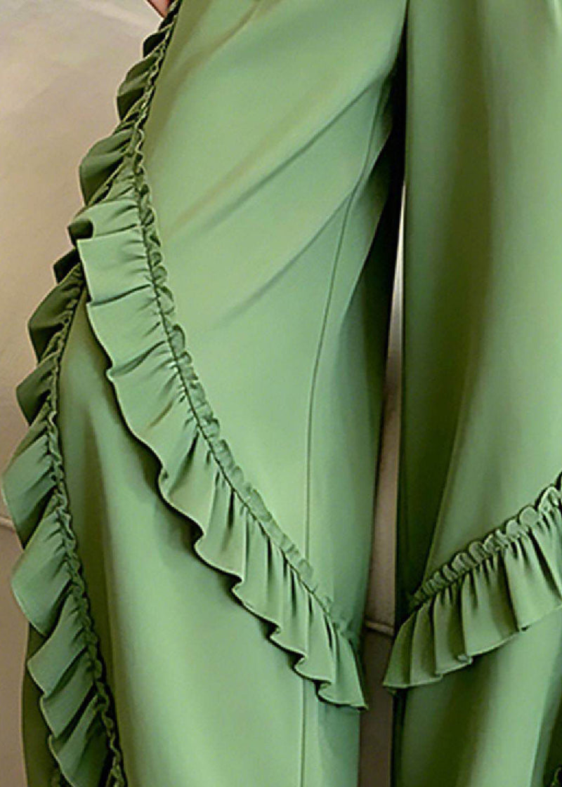 Green Asymmetrical Ruffled Patchwork Pants
