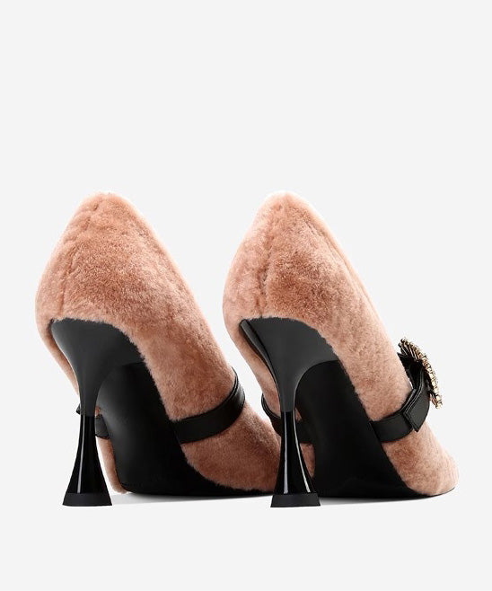 Splicing Stiletto High Heels Pink Faux Fur