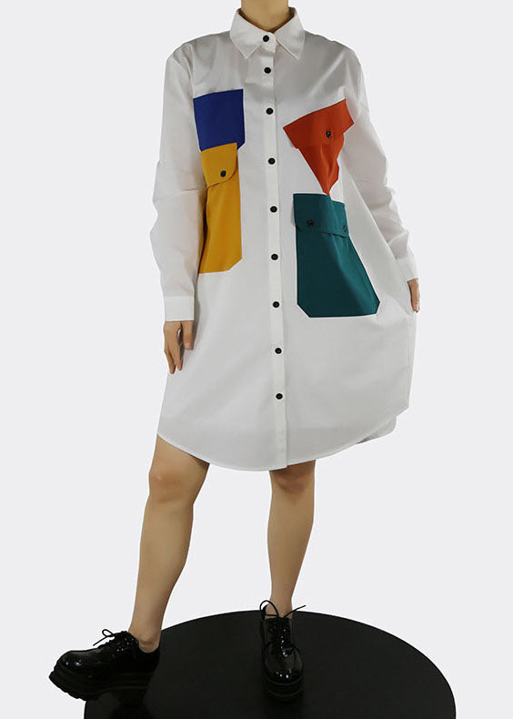 White Peter Pan Collar Button Shirt Dress Spring