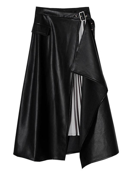Black Asymmetrical Design Patchwork Skirts Spring
