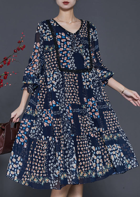 Black Print Exra Large Hem Chiffon Maxi Dresses Summer