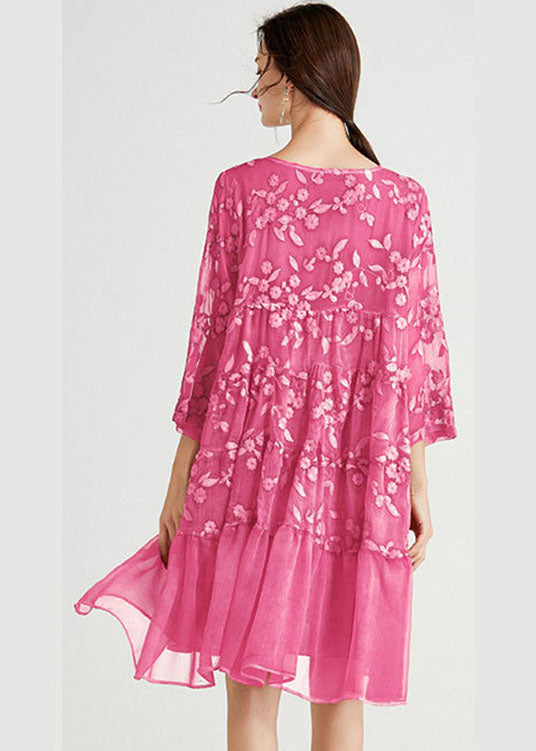 Rose O-neck Embroideried Chiffon Dress Spring