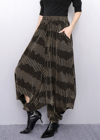 Minimalism Lantern Pants With Textured Gold Pattern