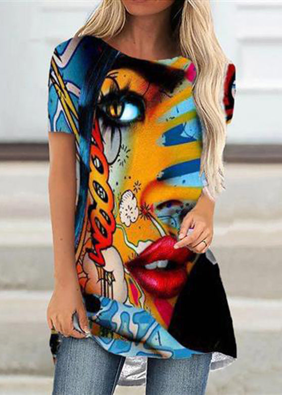 Grey Comfortable Print Short Sleeve Top