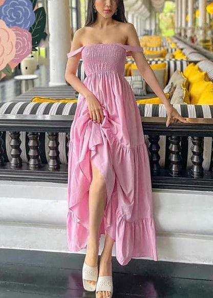 Pink Wrinkled Cotton Spaghetti Strap Dress Sleeveless