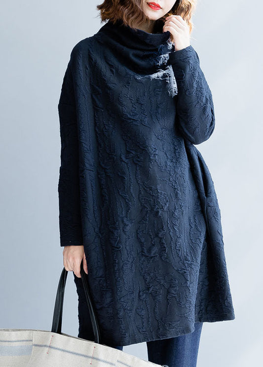 French Navy Turtle Neck Loose Dress Spring