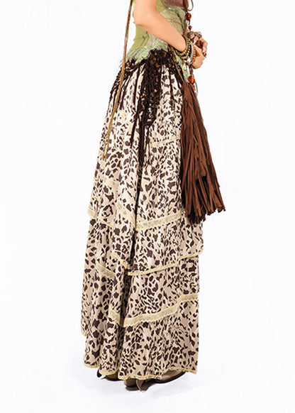 Leopard High Waist Lace Patchwork Maxi Skirt Summer