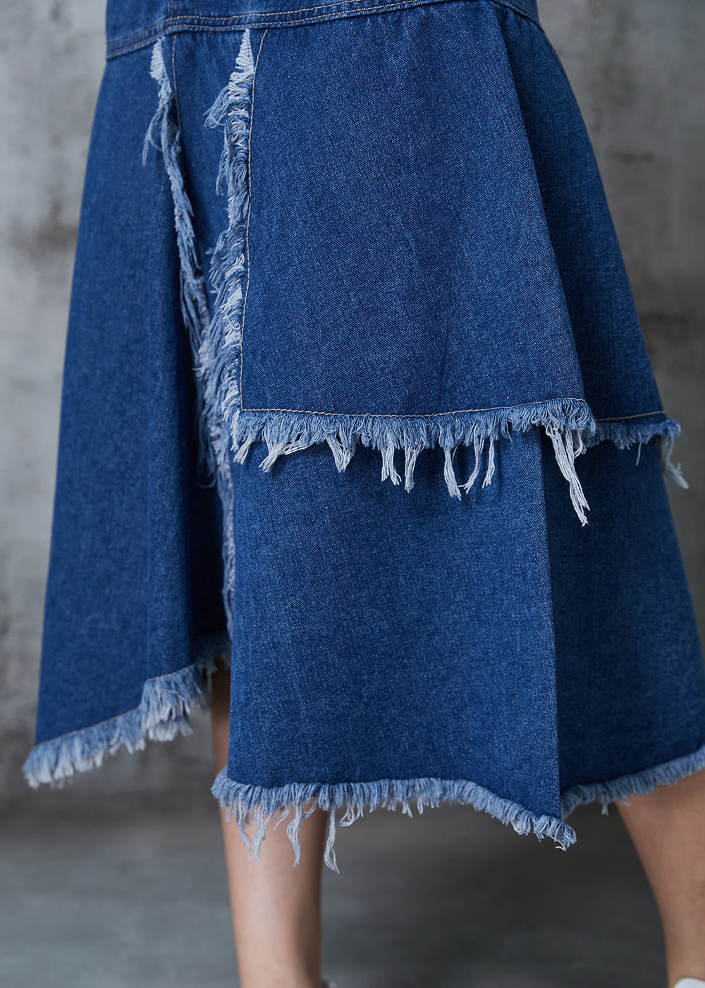 Navy Asymmetrical Patchwork Denim Skirt Summer