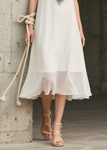 Art White Sailor Collar Patchwork Chiffon Dresses Sleeveless