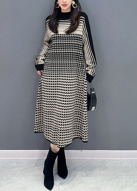 Dot Print Cozy Knit Dress Long Sleeve