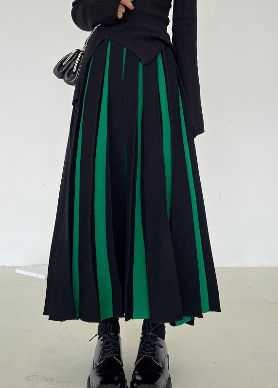 Classy Green Patchwork Knit a Line Skirts Fall