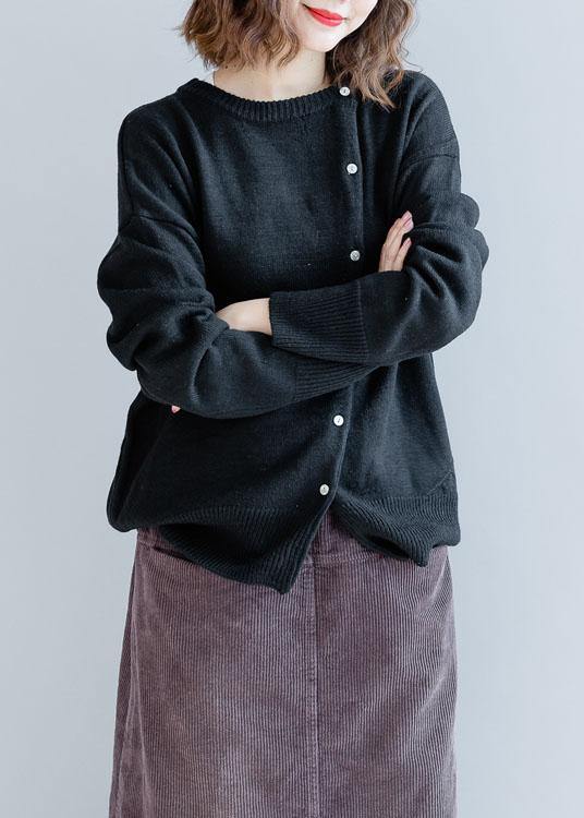O Neck Black Knitwear Clothing Pockets Knit Blouse