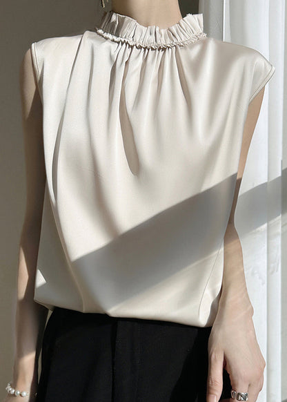 Champagne Silk Tops Ruffled Summer